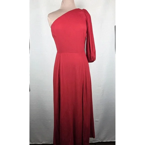 Reformation Lawrence Crimson High Slit One Shoulder Midi Dress Size 8 Sexy NEW - Picture 5 of 13